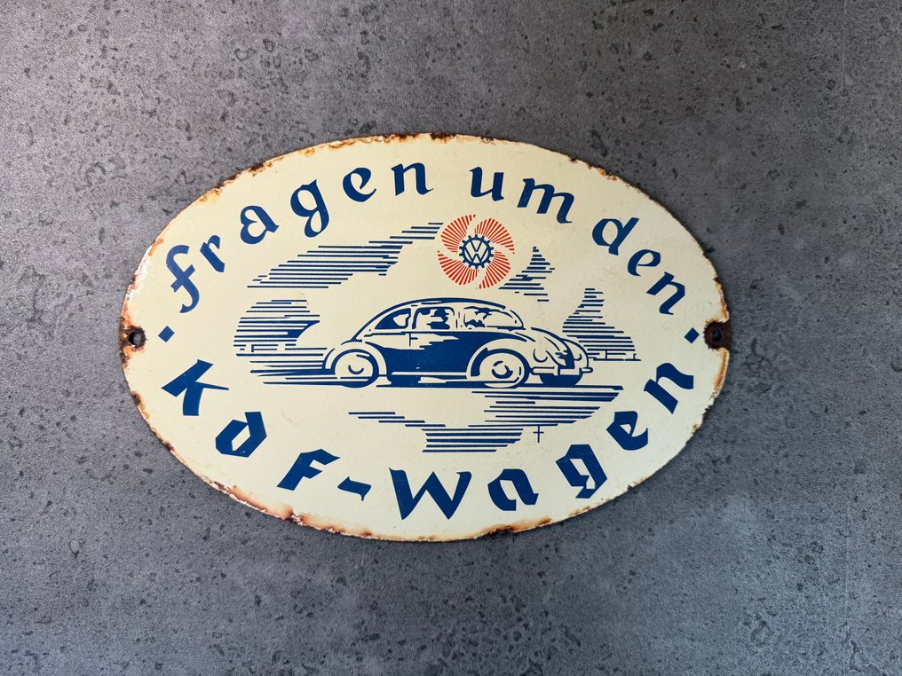 Geëmailleerd bord kdf wagen - World War II - Emaille bord - Emaille, Metaal #1.0