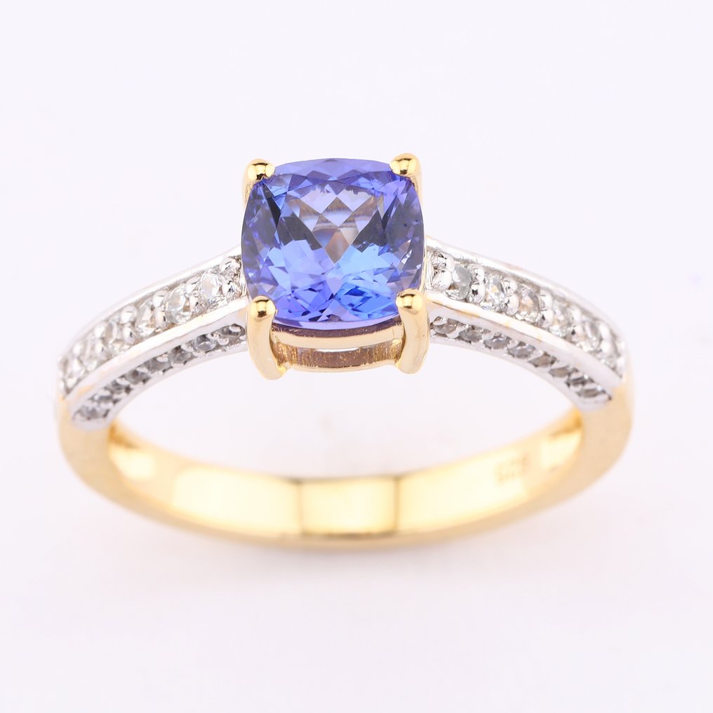 Fără preț de rezervă - Inel Placat cu aur, Argint -  1.63ct. tw. Tanzanite - Zircon #1.0