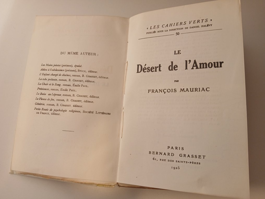François Mauriac - Le Désert de l'Amour [exemplaire sur Hollande numéroté] - 1925 #2.1
