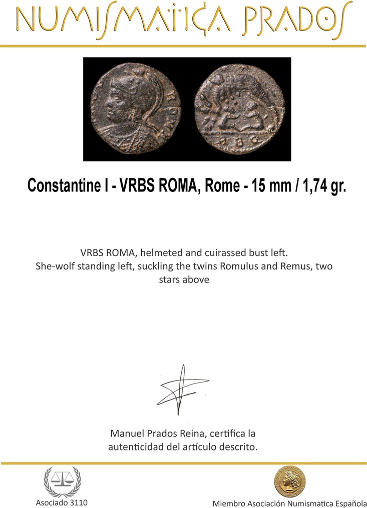 Roman Empire. Constantine I (AD 306-337). VRBS ROMA, Rome  (No reserve price) #1.0