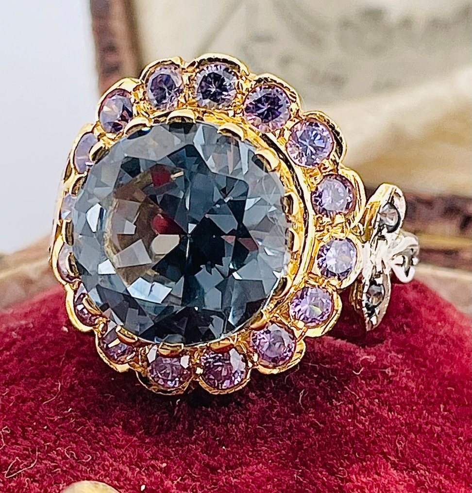 没有保留价 - 戒指 - 9 kt. 黄金, 银 海蓝宝石 - 紫水晶 #3.2