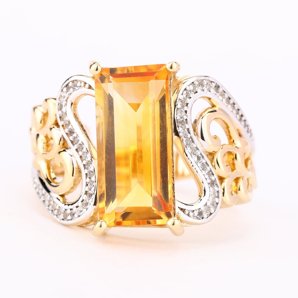 Sem preço de reserva - Anel Banhado a ouro, Prata -  4.67ct. tw. Citrino - Topázio #1.0