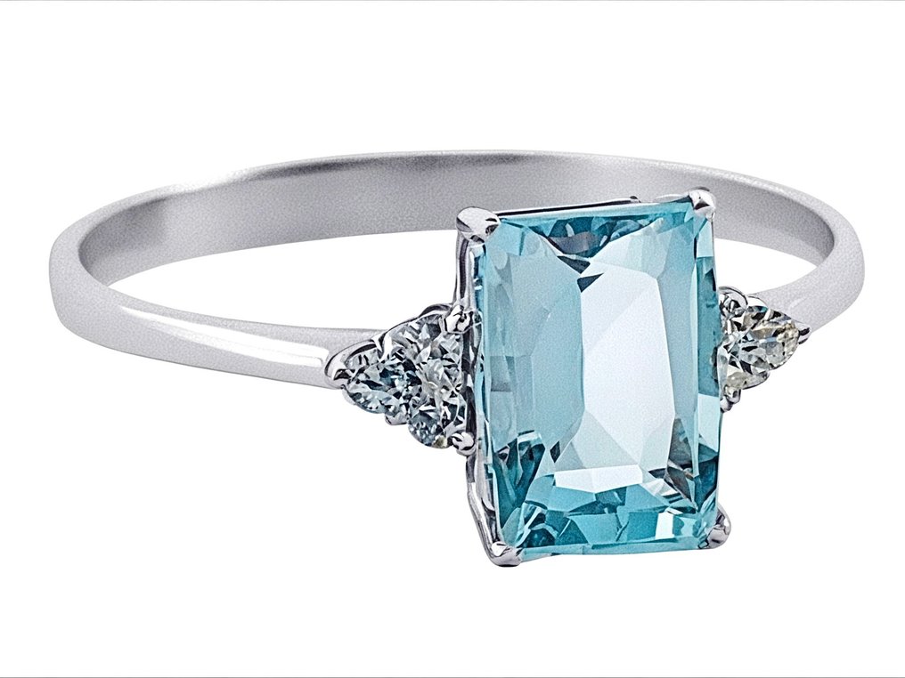 沒有保留價 - 戒指 - 18 克拉 白金 海藍寶石 - 鉆石 #3.2