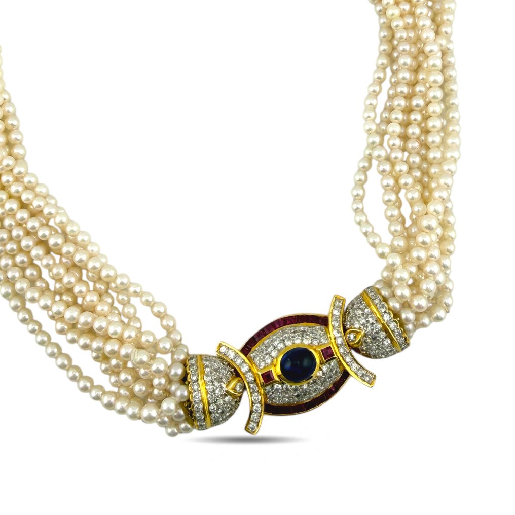 2-osainen korusetti - 18 kt. Keltakulta, Eksklusiivinen 18K keltakultainen helmirannekoru, 9,60 ct timantteja, 2,40 ct rubiineja ja 2,50 ct - 14.50ct. tw. Timantti (Luonnollinen) - Rubiini #4.3