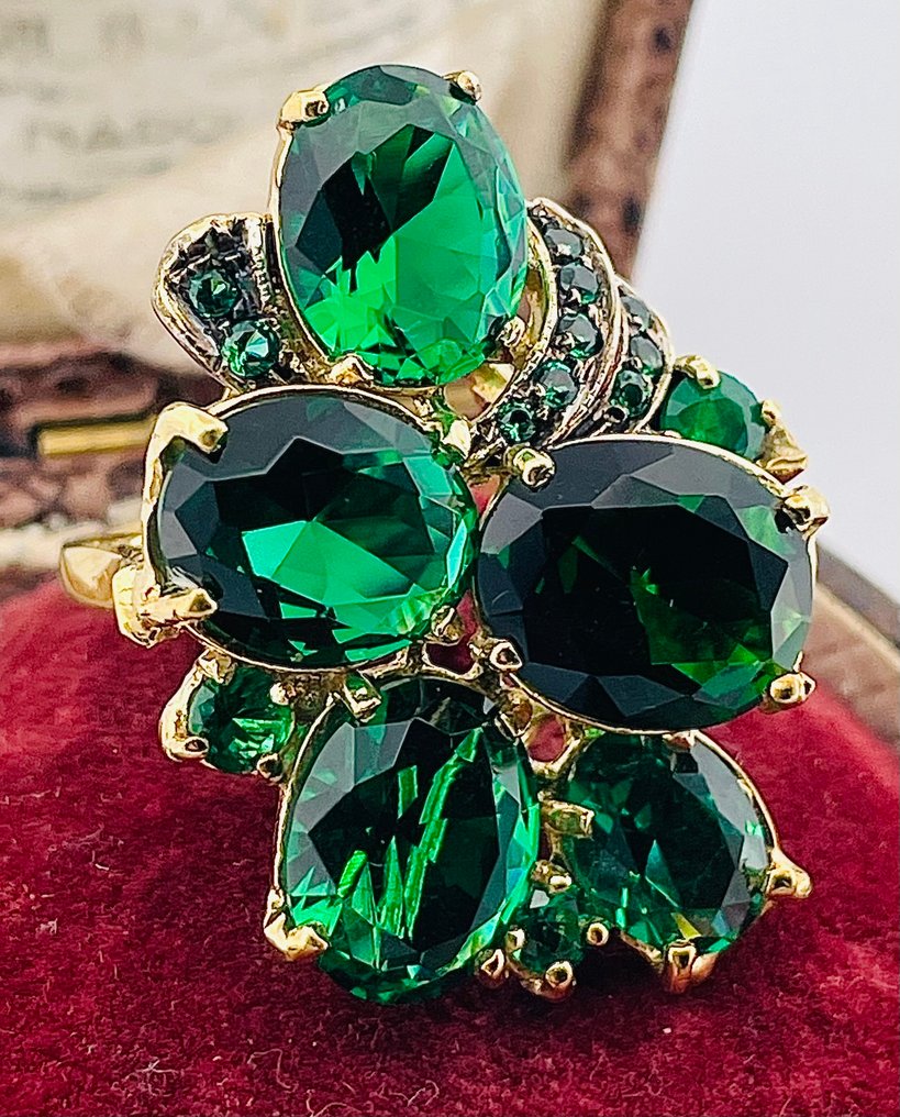 没有保留价 - 戒指 - 9 kt. 黄金, 银 祖母绿 #1.0