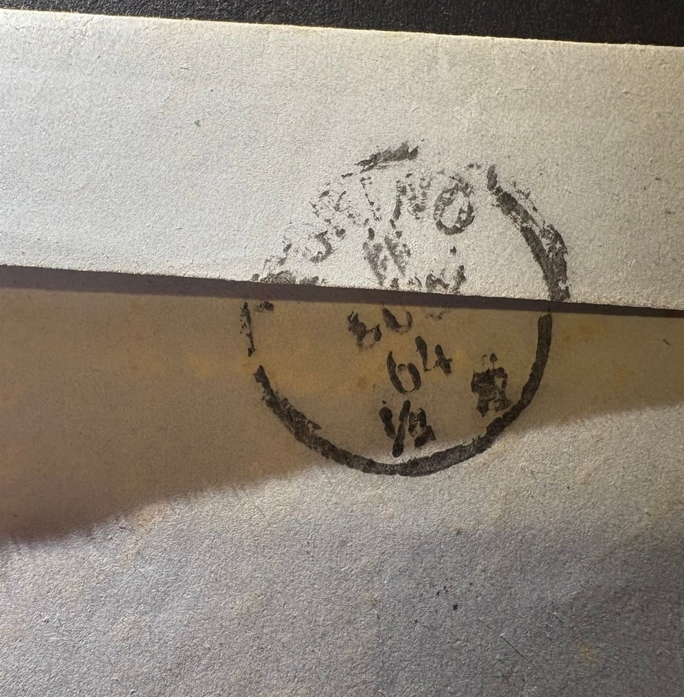 意大利王国 1864 - 1864年王国15美分DHL邮戳流动邮戳，博洛尼亚-都灵线路编号2，点数12，非常罕见。 #4.3