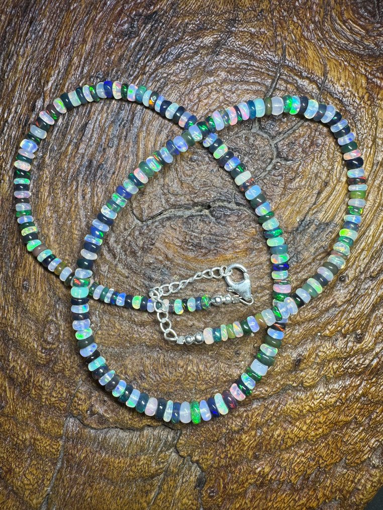 Δαχτυλίδι από φυσικά μαύρα και λευκά opales από την Αιθιοπία + Ασήμι 925. 45,55 καράτια. Δεν υπάρχει Κοσμήματα- 9.11 g #4.3