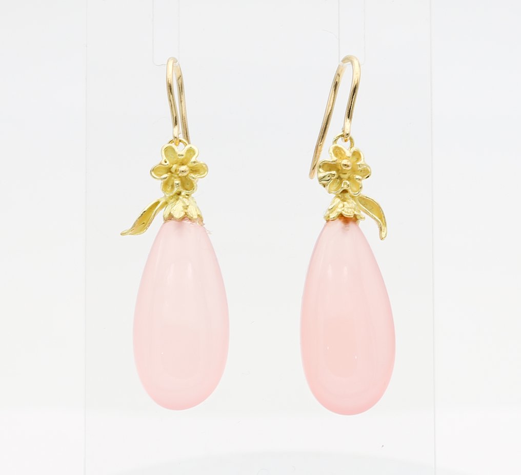 Boucles d'oreilles - 18 carats Or jaune Calcédoine #1.0