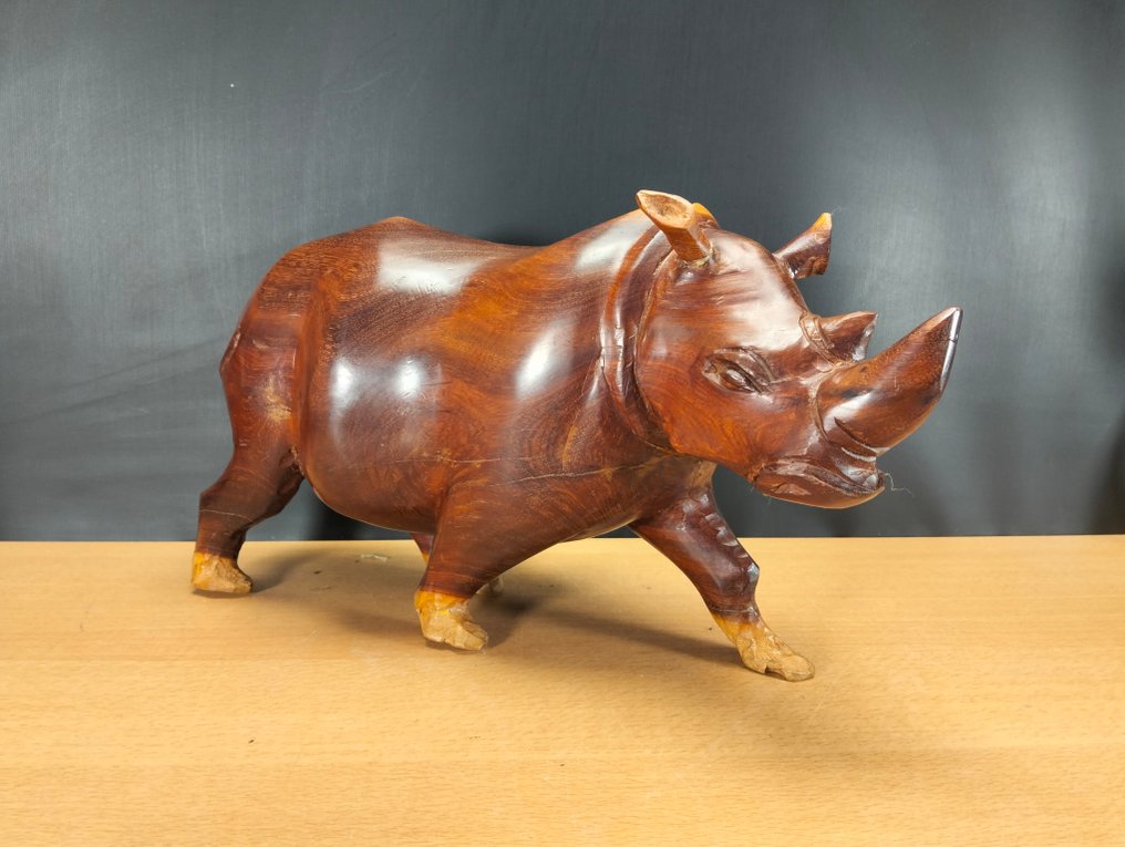 Carving, Neushoorn houtsnijwerk - 24.5 cm - Wood #1.0