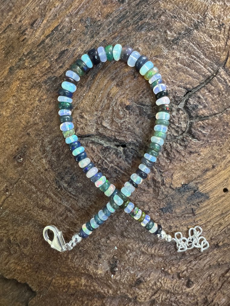 Natural white and black opal bracelets from Ethiopia + 925 silver. 20.60 ct Jewellery- 4.12 g - (1) #3.2