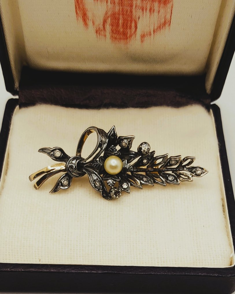 沒有保留價 - 珠寶別針 - 19.2克拉 玫瑰金 珍珠 - 鉆石 #1.0