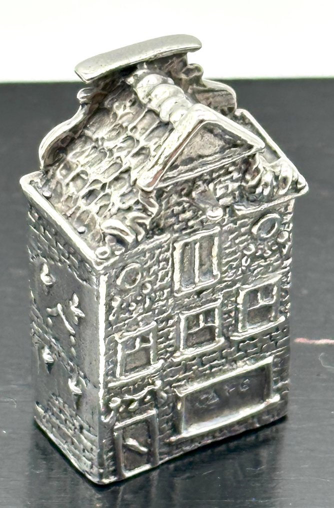 No reserve-Rondom gedetailleerd bewerkt zilveren miniatuur Amsterdams Grachtenpand - 微型小雕像 - Zeer gedetailleerd - .925 銀 #4.3