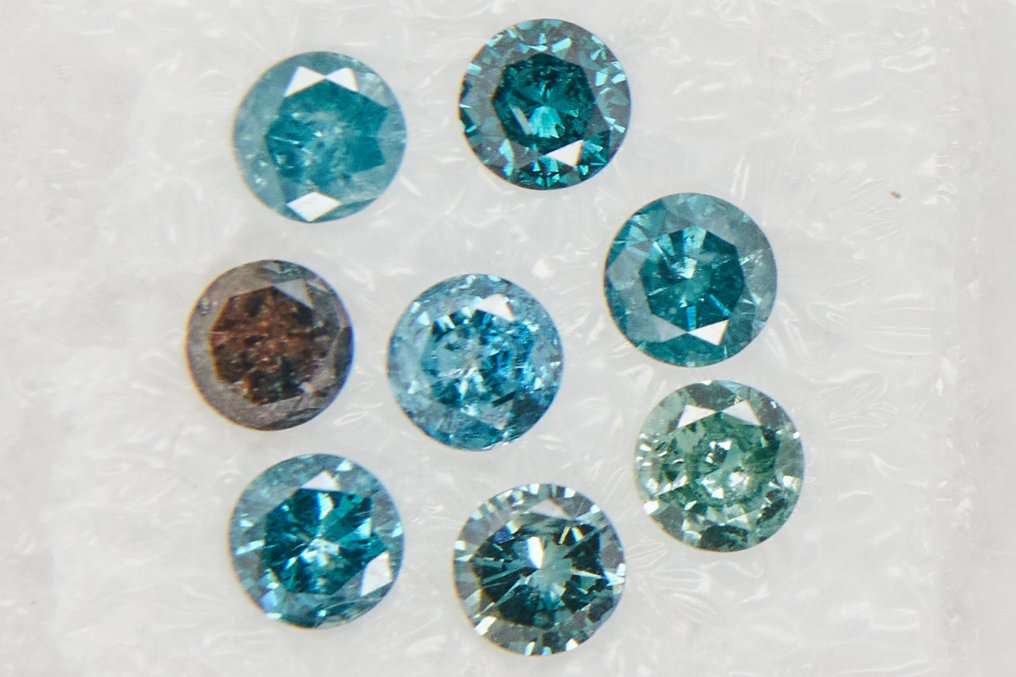 Ingen reservasjonspris - 8 pcs Diamant  (Fargebehandlet)  - 1.14 ct - Rund - I1, I2, I3 - Edelstensrapport Antwerpen (GRA) #1.0