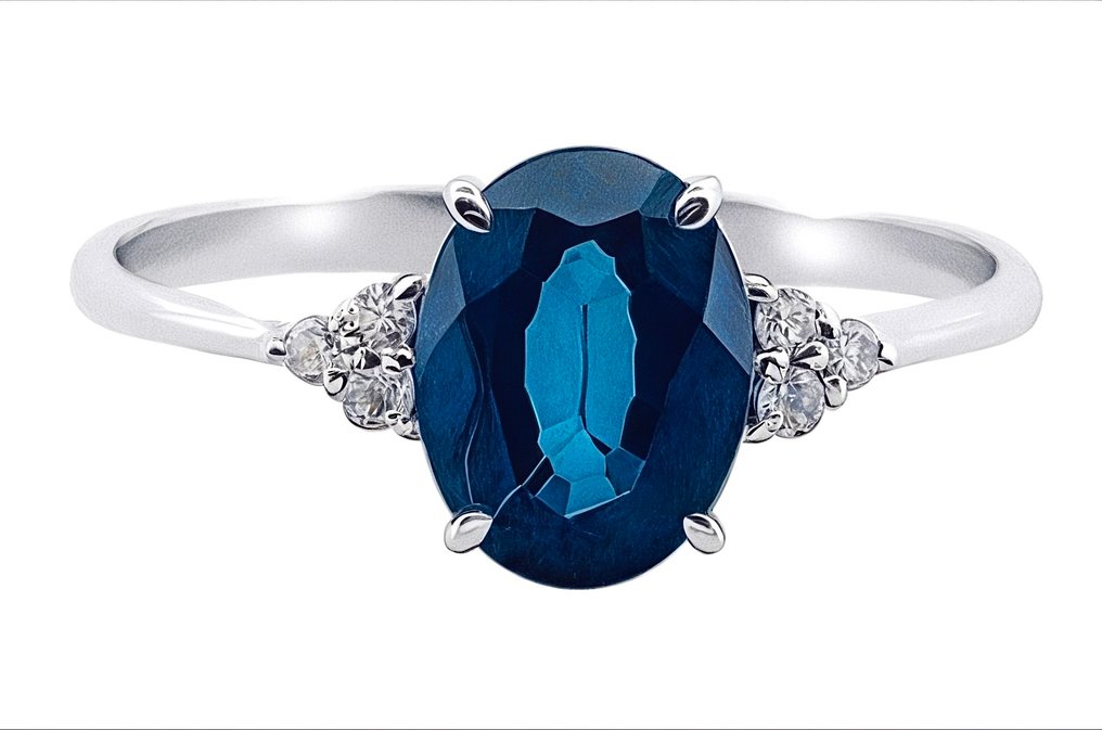 χωρίς τιμή ασφαλείας - Δαχτυλίδι - 18 καράτια Λευκός χρυσός Ζαφείρι - Διαμάντι #1.0