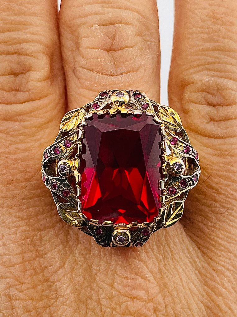 沒有保留價 - 戒指 - 9 節 黃金, 銀 紅寶石 - 紅寶石 #3.2