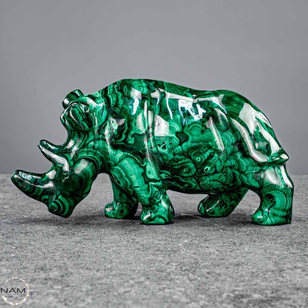 Μεγαλοπρεπής μαλαχίτης ρινόκερος Δύναμη, κομψότητα και αγνή φύση σε ένα έργο τέχνης.- 768.55 g #3.2