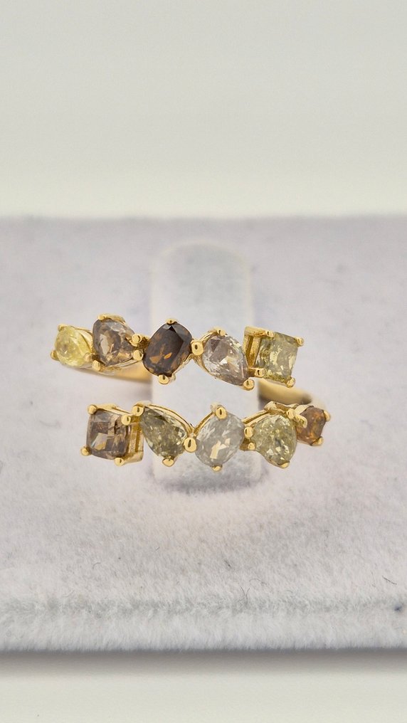 戒指 - 14K包金 黄金 -  1.53ct. tw. 混合色彩 钻石 (天然色彩的) - 钻石 - 华丽的形状 #1.0