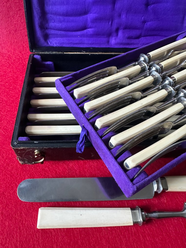 Posate Epoca Vittoriana - V&H - Σετ μαχαιροπήρουνων - Χάλυβας, Βακελίτης - Custodia με βελούδο #1.0