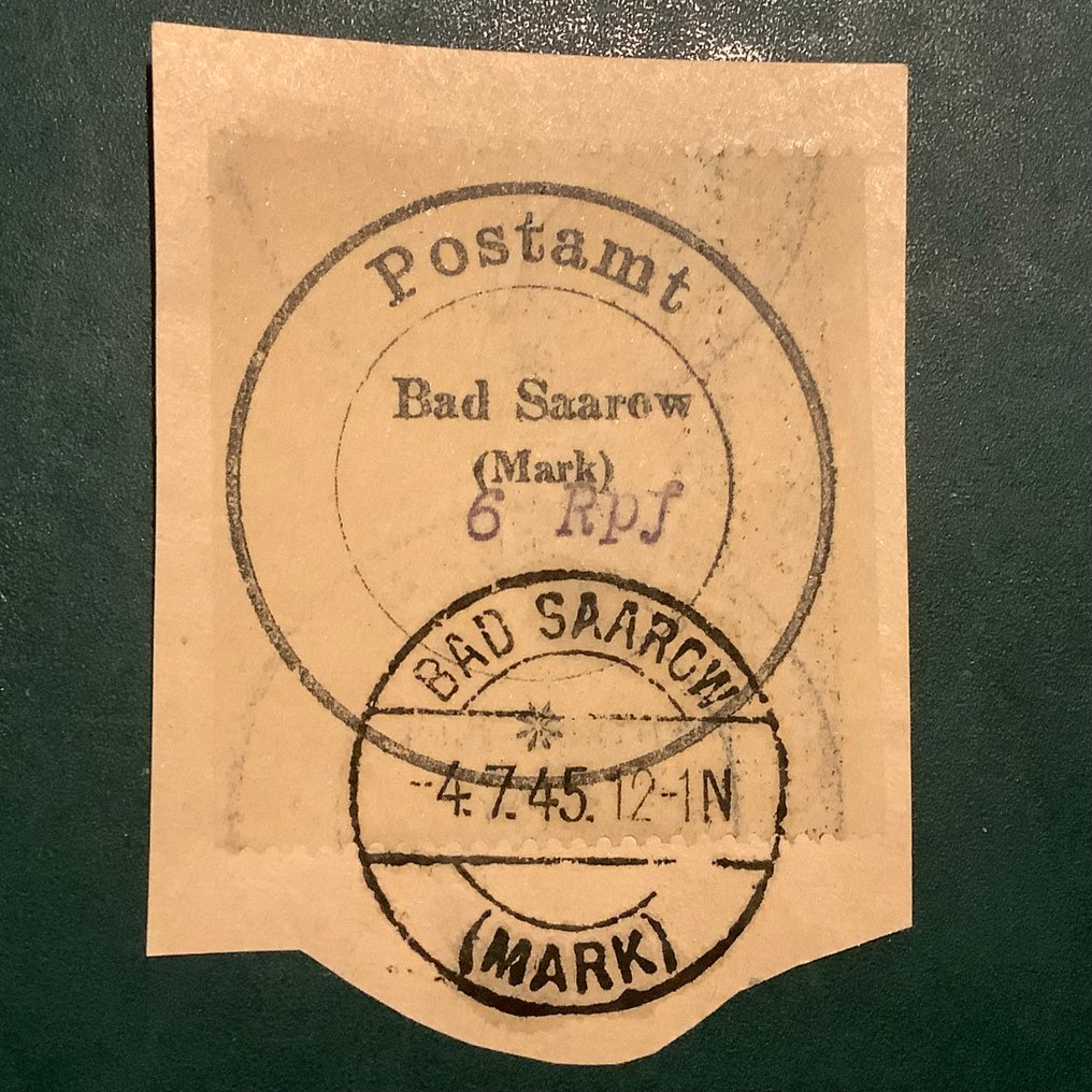 Γερμανία - Τοπικά ταχυδρομεία 1945 - Bad Saarow; 6 Pf ο θραύσμα - Michel 4 #1.0