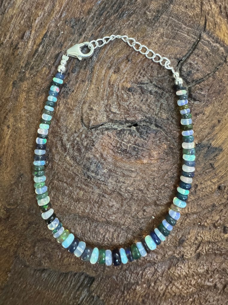 Natural white and black opal bracelets from Ethiopia + 925 silver. 20.60 ct Jewellery- 4.12 g - (1) #1.0