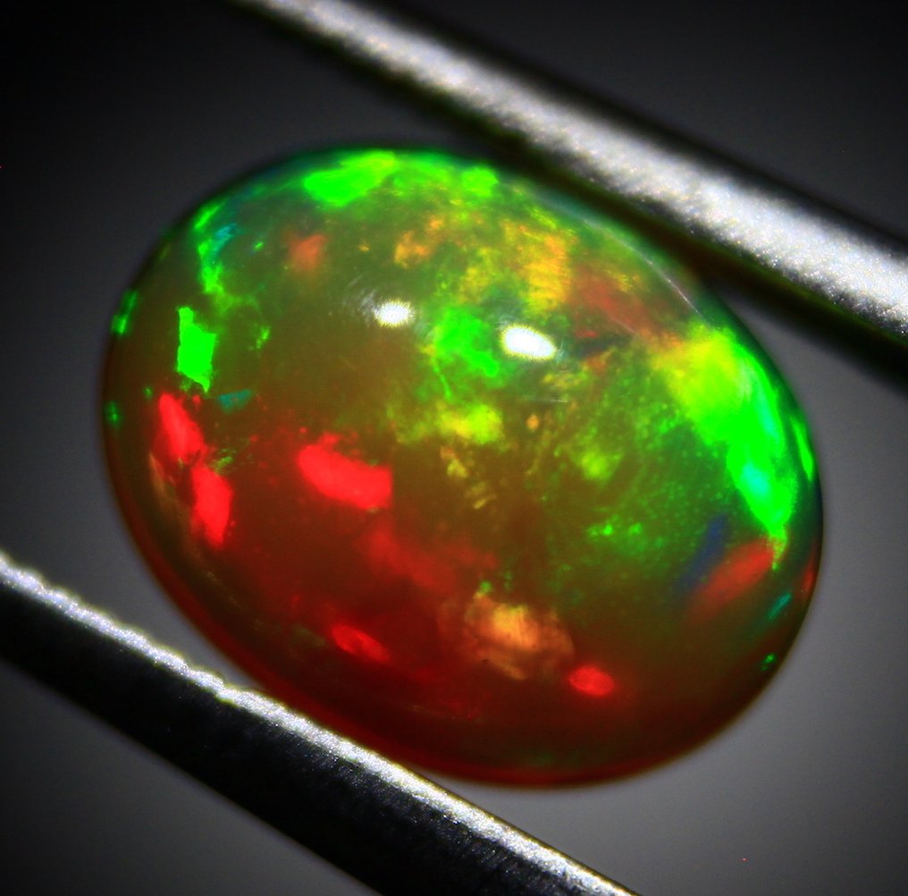 Free shipping on 5.0 carats of natural Ethiopian opals Cabochon - Height: 9 mm - Width: 7 mm- 1 g - (4) #4.3