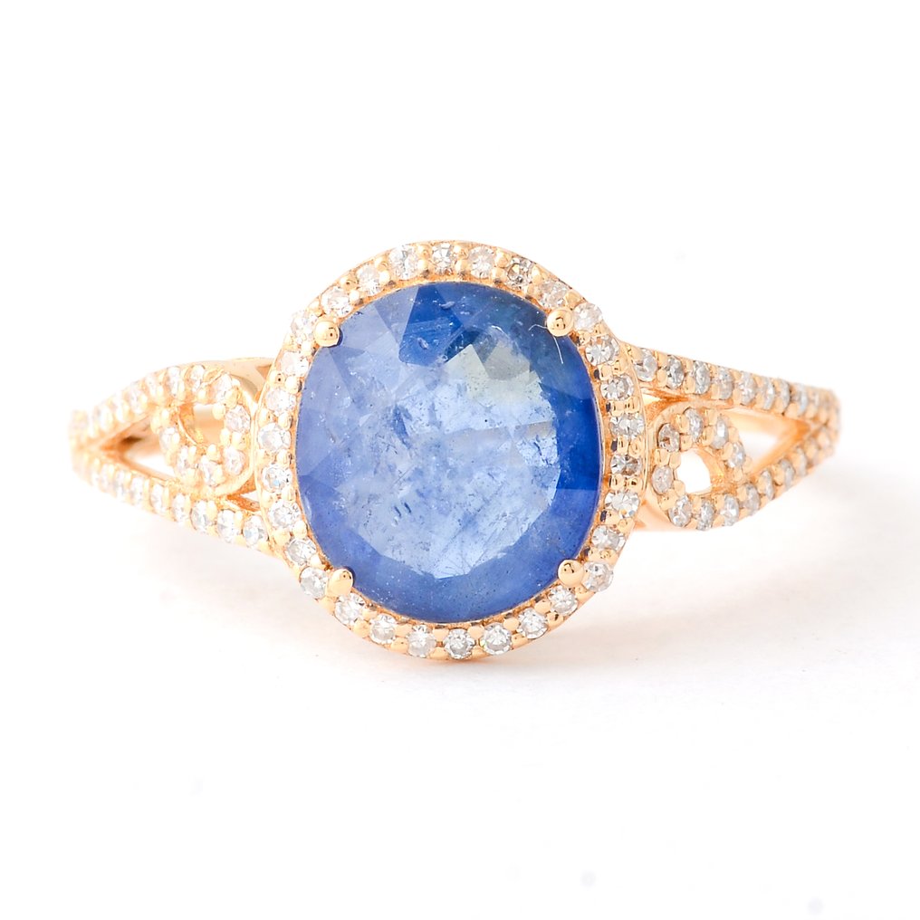 没有保留价 - 戒指 - 14K包金 黄金 -  2.45ct. tw. 蓝宝石 - 钻石 #1.0