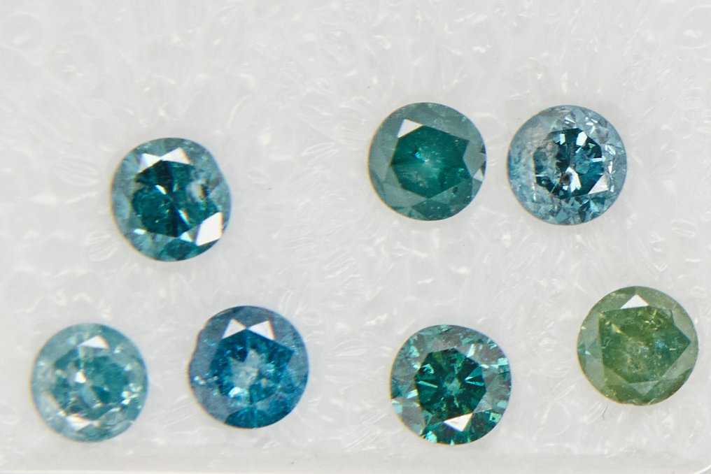 没有保留价 - 7 pcs 钻石 (经彩色处理) - 1.09 ct - 圆形 - I1 内含一级, I2 内含二级, I3 - 安特卫普宝石报告(GRA) #1.0