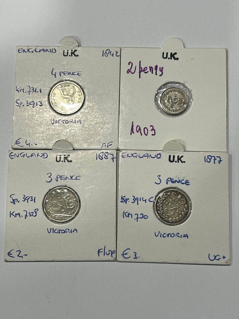 英国. 爱德华七世. 2 Pence (1903) 3 pence 1877 4 pence 1842 3 pence 1887  (没有保留价) #1.0