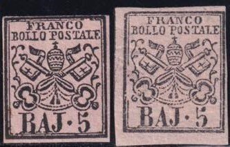 意大利古城邦-教皇国 1852 - 我^Em。5b。玫瑰红色，具有不同细微差别的Sass 6A，Chiavarello #1.0