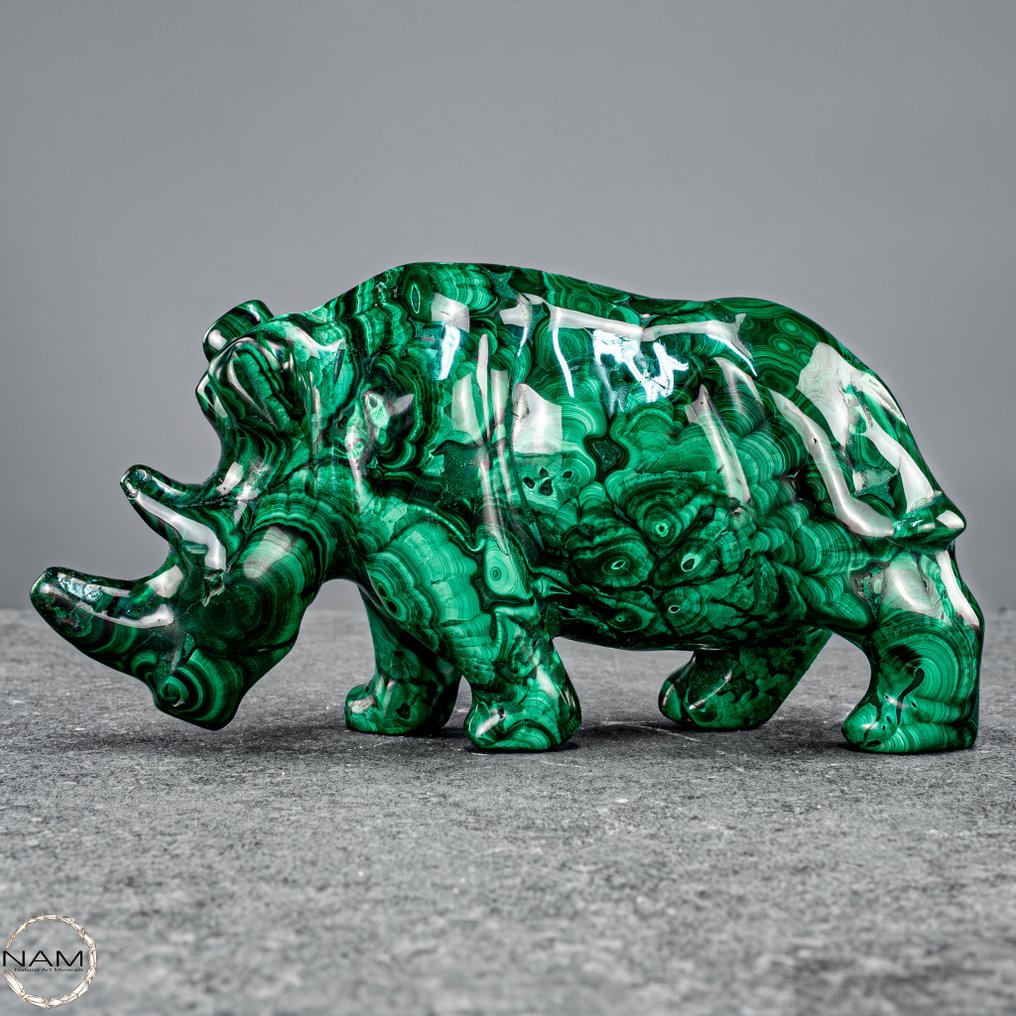 Μεγαλοπρεπής μαλαχίτης ρινόκερος Δύναμη, κομψότητα και αγνή φύση σε ένα έργο τέχνης.- 768.55 g #4.3
