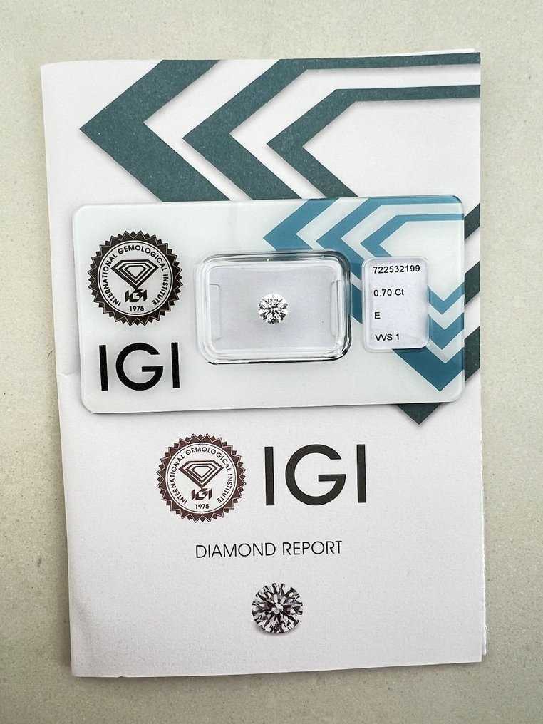 1 pcs 钻石 (天然) - 0.70 ct - 圆形 - E - VVS1 极轻微内含一级 - 国际宝石研究院(IGI) #1.0
