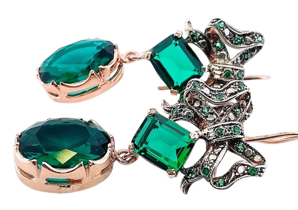没有保留价 - 耳环 - 9 kt. 玫瑰金, 银 祖母绿 #3.2