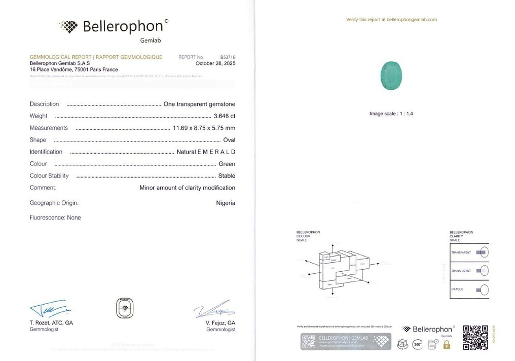 Ingen reservasjonspris Smaragd - 3.64 ct - Bellerophon Gemlab - Green (Nigeria) #4.3
