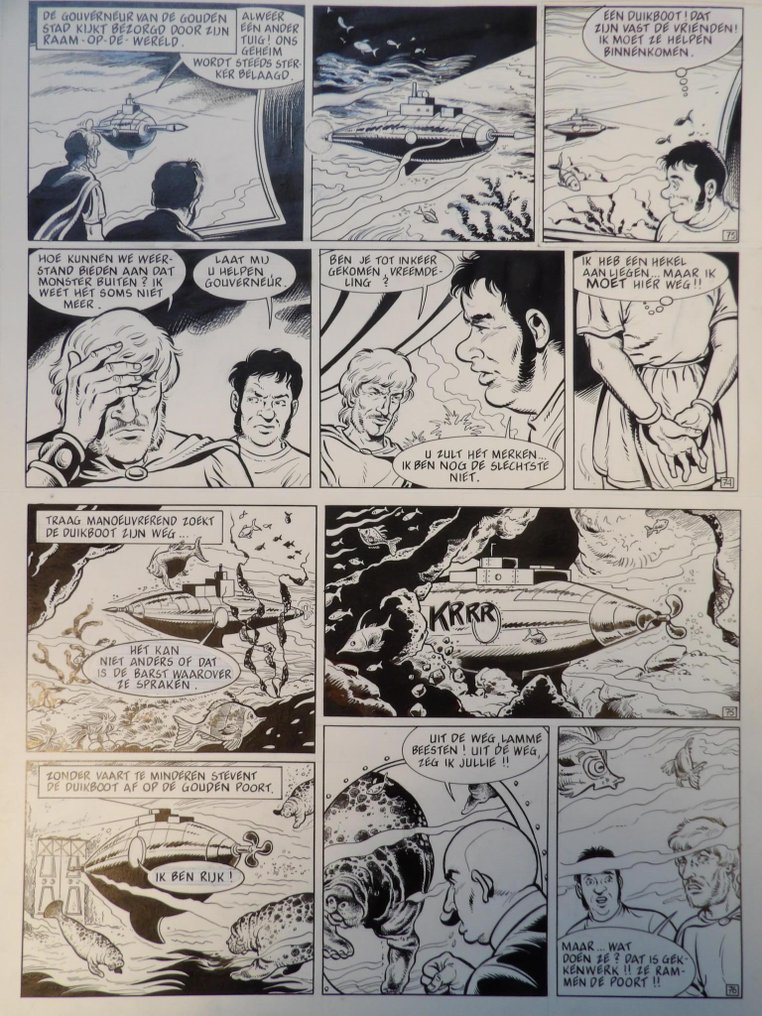Van Riet, Ron - Robert en Bertrand 93 - De Gouden Poort [strook 73 t/m 76] - 1 pagina originale x - Prima edizione - 1992 #1.0