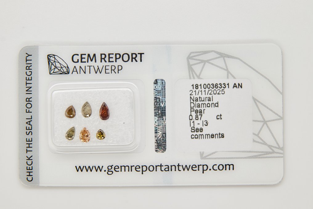 Ohne Mindestpreis - 6 pcs Diamant (Natürlich) - 0.87 ct - Birne - I1, I2, I3 - Gem Report Antwerp (GRA) #1.0