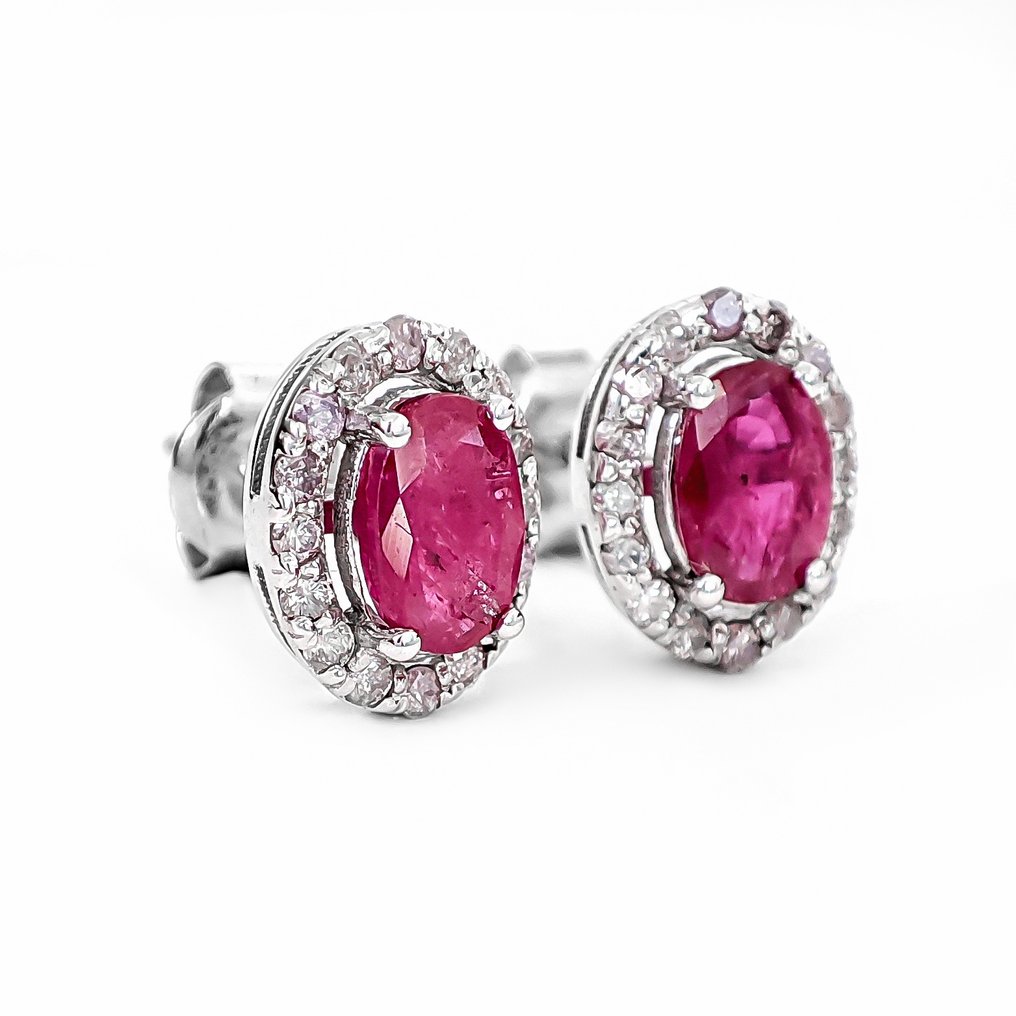 Nincs minimálár - Drop fülbevaló - 14 kt. Fehér arany - 1.50ct. tw. Rubin - Gyémánt - IGI Certificate #2.1