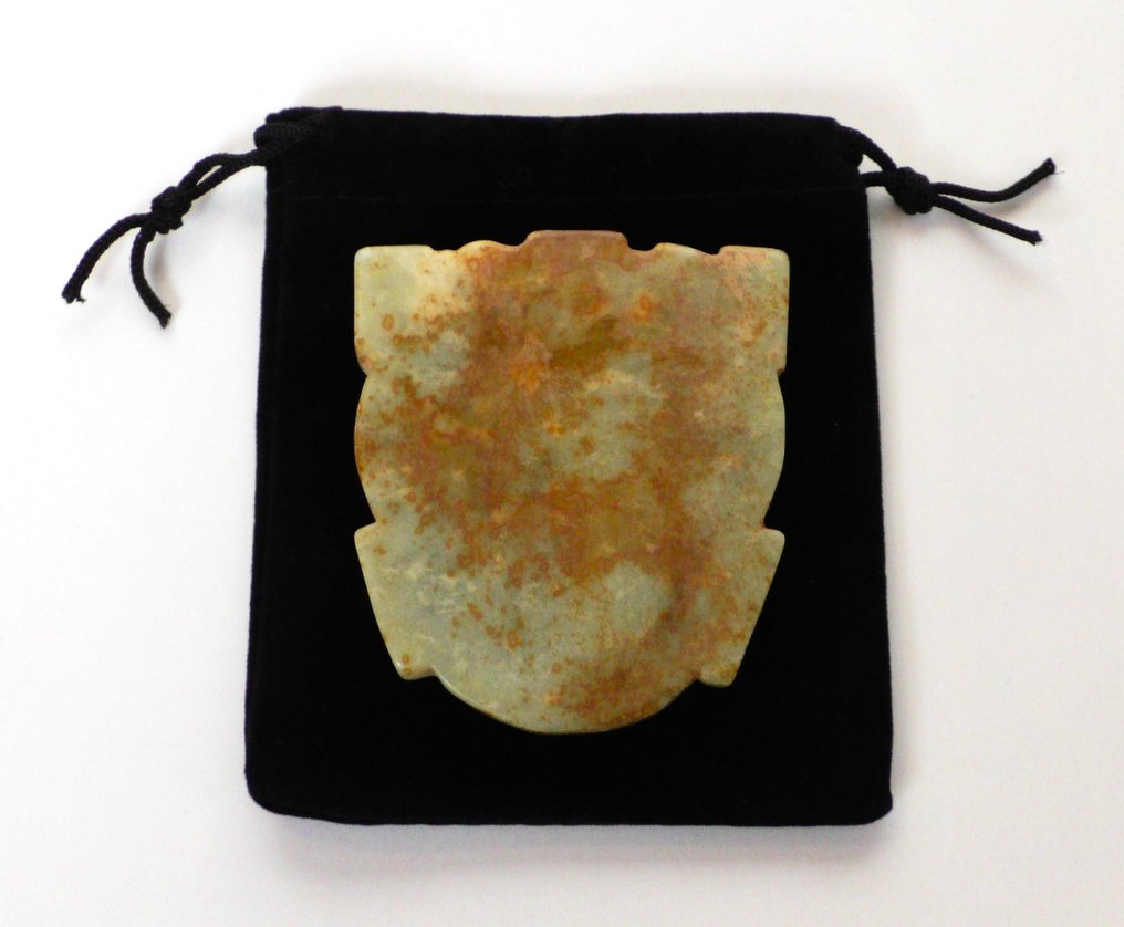 红山文化神祇尼菲瑞特面具，带有凤凰——古董收藏品 - 护身符 #4.3