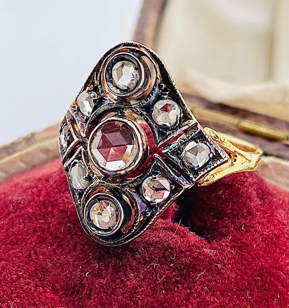 没有保留价 - 戒指 - 9 kt. 黄金, 银 钻石 (天然)  #2.1