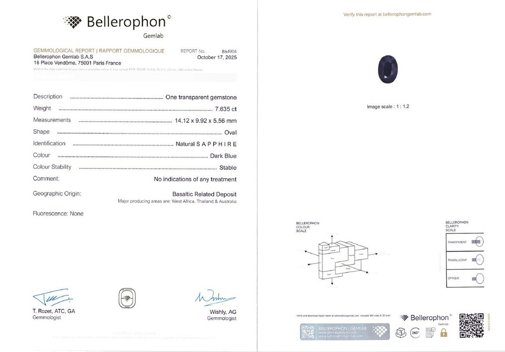 Fără preț de rezervă Safir  - 7.63 ct - Bellerophon Gemlab - Albastru închis #4.3