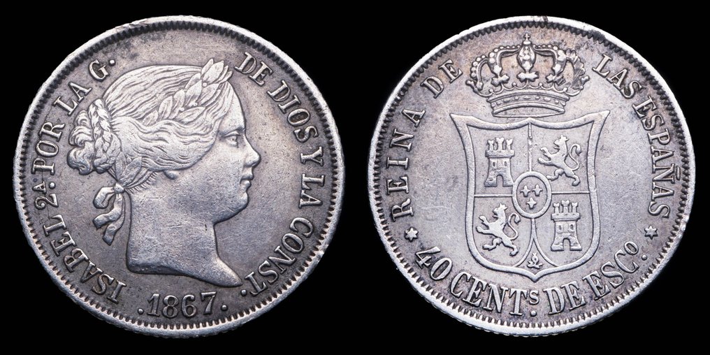Spanyolország. Isabel II. 40 Centimos de Escudo. Madrid 1867  (Nincs minimálár) #1.0