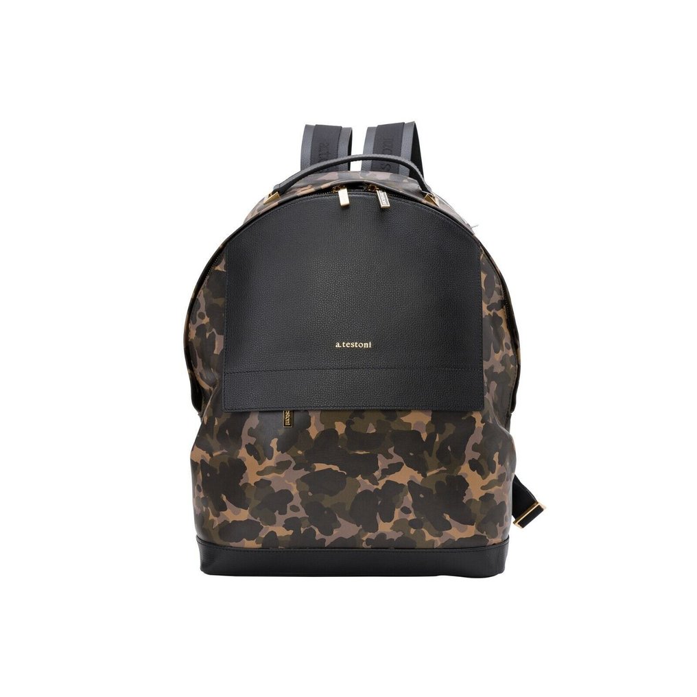 Testoni Bologna RRP 1340€ Black Luxury Backpack Mini Karibu Calf + Camouflage Calf - Backpack #1.0