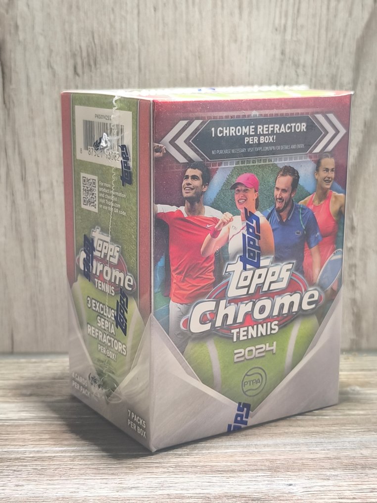2024 Topps Chrome Novak Djokovic   Carlos Alcaraz   Iga Swiatek   Aryna Sabalenka   Coco Gauff   Daniil Medvedev Original packaging, 2024 Topps Chrome Tennis 7-Pack Blaster Box - Mint (M) #1.0