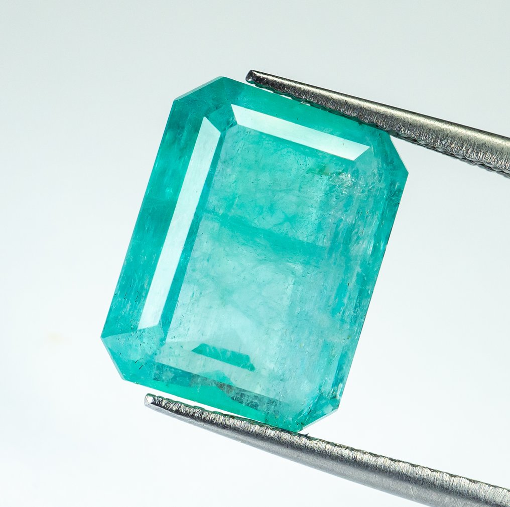 No reserve price Emerald - 9.19 ct - Bellerophon Gemlab - Bluish Green (Nigeria) #1.0