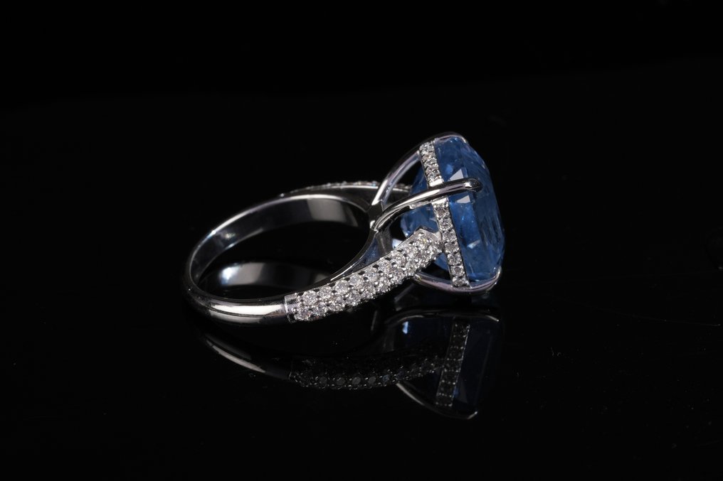 戒指 - 18 克拉 白金 -  12.19ct. tw. 藍寶石 - 鉆石 #3.2