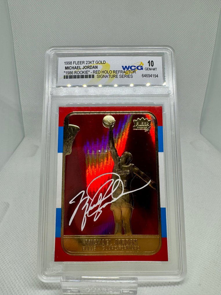 1998 Fleer 23KT Gold Signature Series Michael Jordan 1998 Fleer 23KT Gold '1986 Rookie' Red Holo Refractor Κάρτα με αυτόγραφο, Σειριακή κάρτα, 23KT Gold - WCG 10 - 1 Graded card #1.0