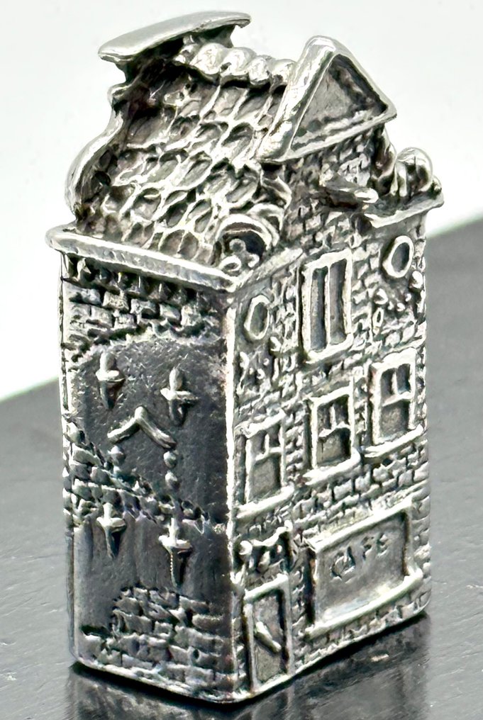 No reserve-Rondom gedetailleerd bewerkt zilveren miniatuur Amsterdams Grachtenpand - 微型小雕像 - Zeer gedetailleerd - .925 銀 #3.2