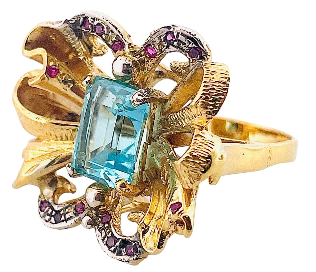 没有保留价 - 戒指 - 9 kt. 黄金, 银 海蓝宝石 - 红宝石 #4.3