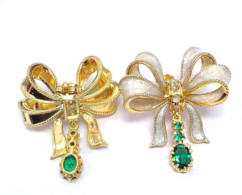 χωρίς τιμή ασφαλείας - Σκουλαρίκια - 9 kt. Κίτρινο χρυσό, Ασημί Σμαράγδι - Διαμάντι #3.2