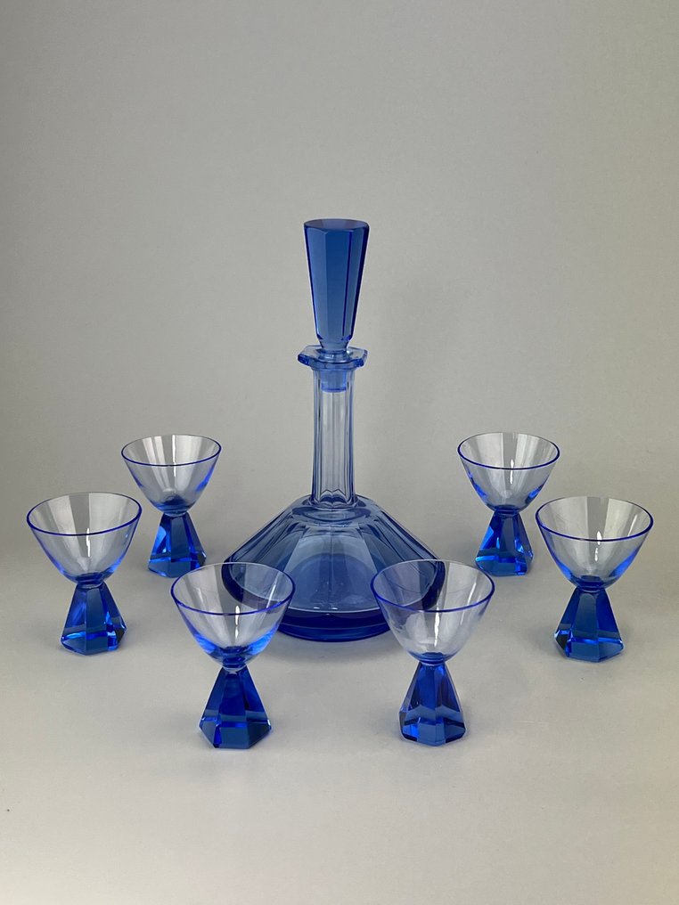 Liquor set - Glass - Blue with a geometric base #1.0
