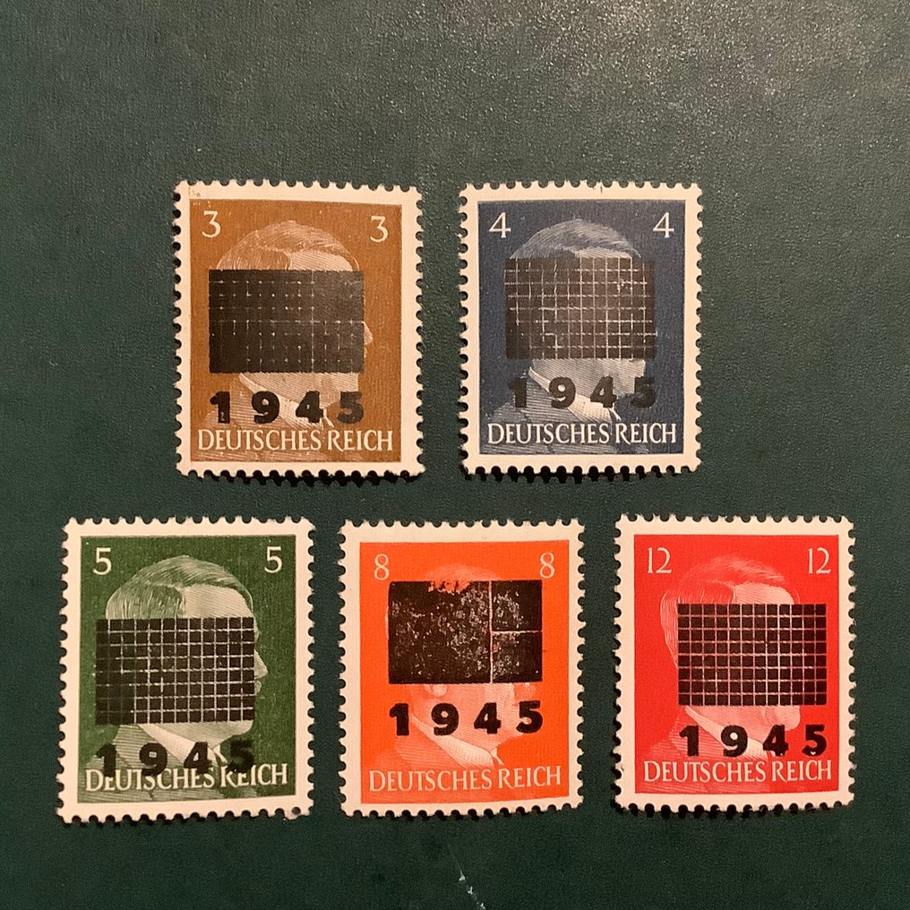 Németország - helyi posta 1945 - Netzschkau Reichenbach: 5 pecséttel helyi termékekkel. - Michel 2/4 I, 6 IIb en 8 I #3.2